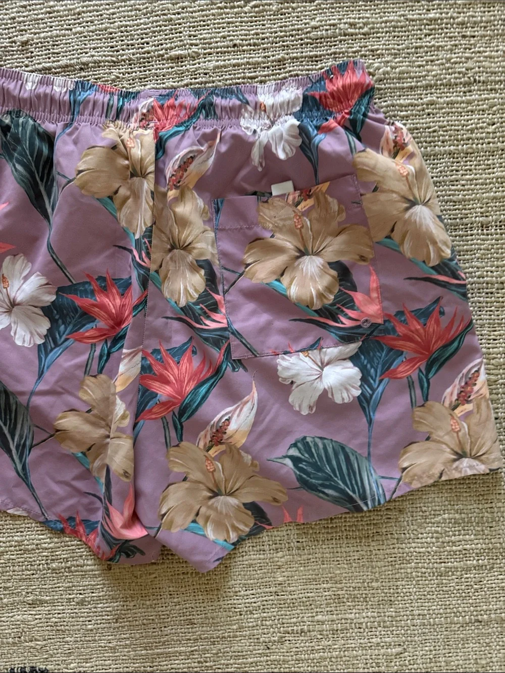 Topman Lavender Floral Swim Trunks with Tropical Print